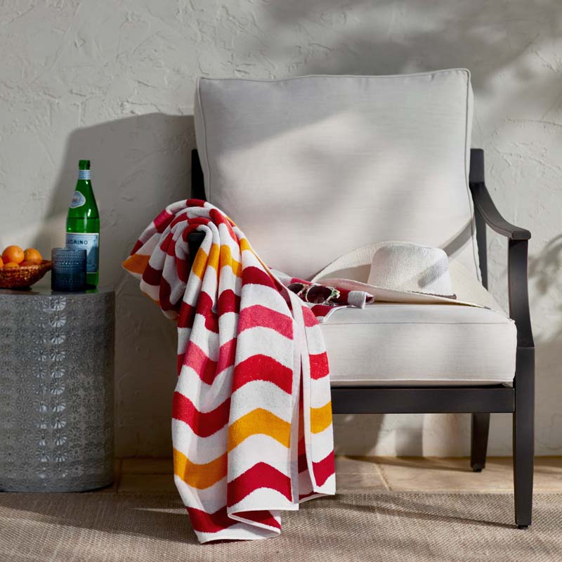 Cotton Terry Beach Towel - Red Multi Wave