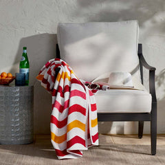 Cotton Terry Beach Towel - Red Multi Wave