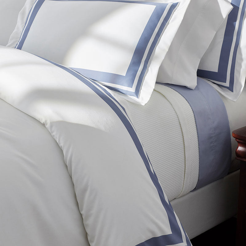 Double Border Premium Smooth Supima® Cotton Wrinkle-Free Sateen Duvet Cover - Blue Dusk, Full/Queen