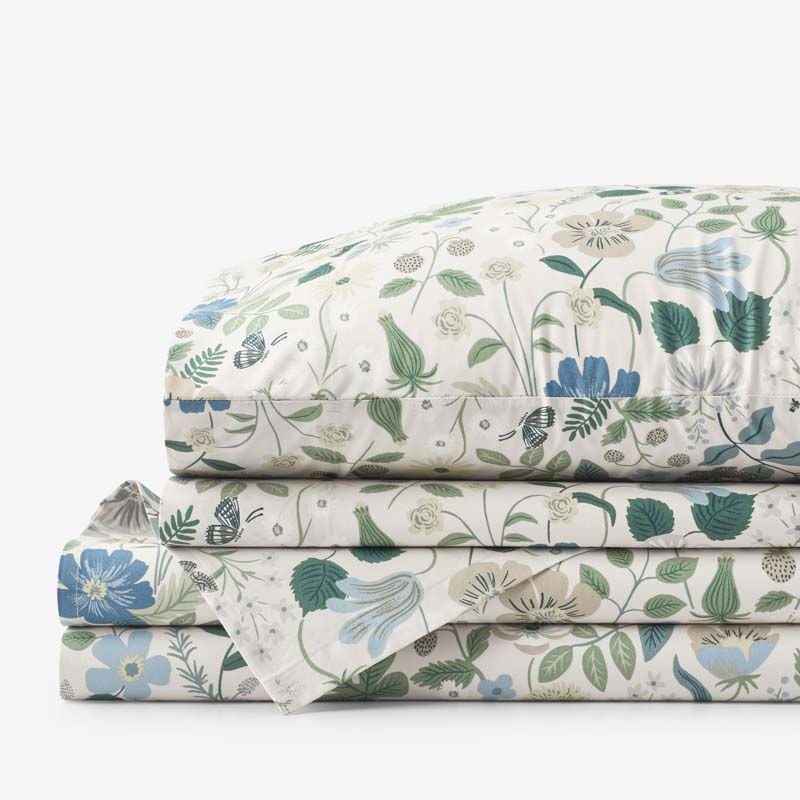 Strawberry Fields Classic Cool Cotton Percale Bed Sheet Set - Beige, Queen