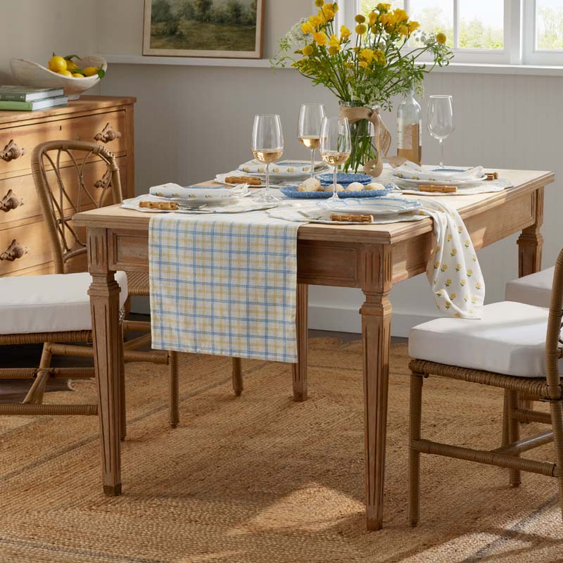 Flowers & Plaid Yarn-Dyed Reversible Table Runner - Graph Plaid Yellow, 16 in. x 90 in.