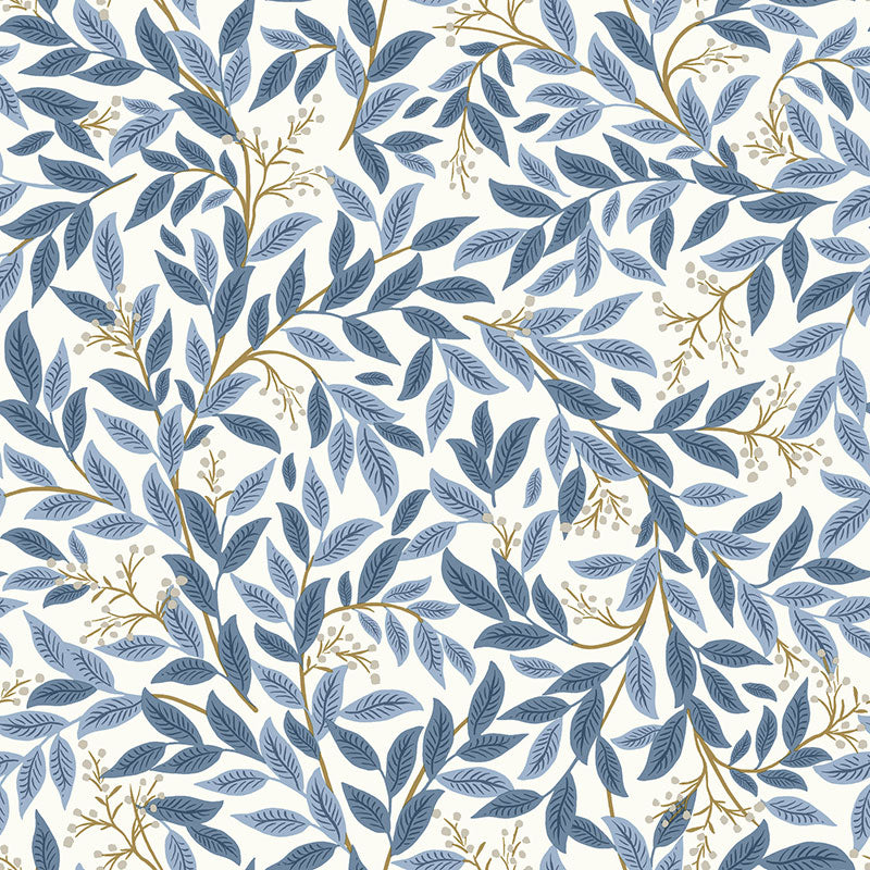 Willowberry Traditional Wallpaper - Blue White, Swatch