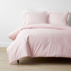 Gingham Classic Cool Organic Cotton Percale Duvet Cover Set - Petal Pink, Full/Queen