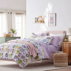 Stylish Cats Classic Cool Organic Cotton Percale Comforter Set - White Multi, Twin/Twin XL