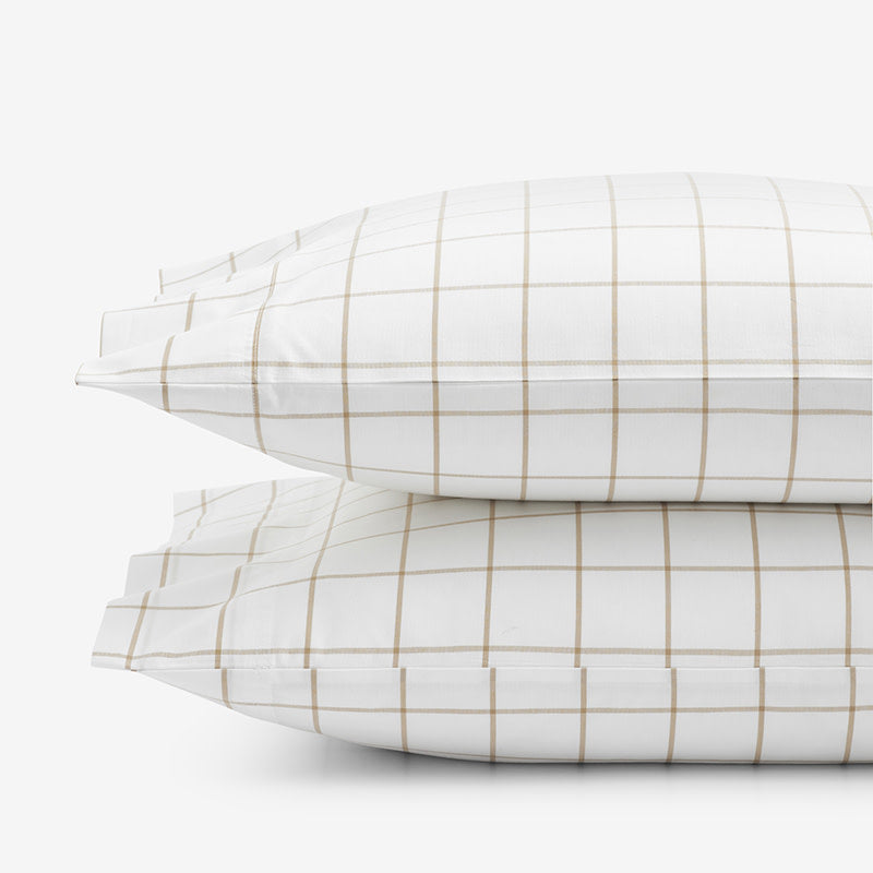 Tailored Stripes and Plaids Classic Cool Cotton Percale Pillowcase Set - Block Plaid Wheat, Standard