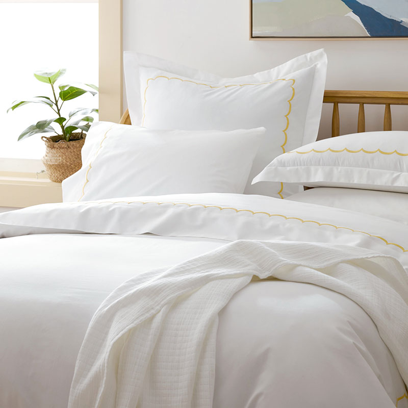 Embroidered Scallop Classic Cool Cotton Percale Sham - Yellow, Standard