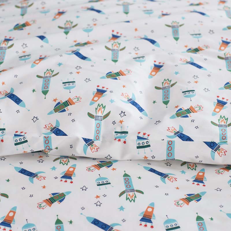 Space Adventure Classic Cool Organic Cotton Percale Duvet Cover Set - White Multi, Twin/Twin XL