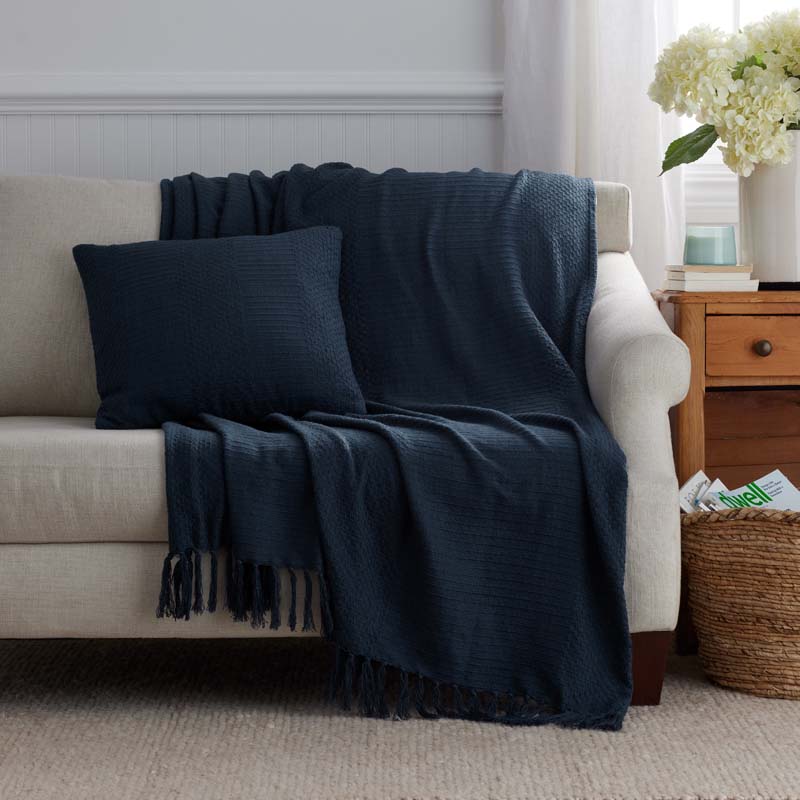 Textured Stripe Throw - Dark Blue