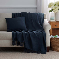 Textured Stripe Throw - Dark Blue
