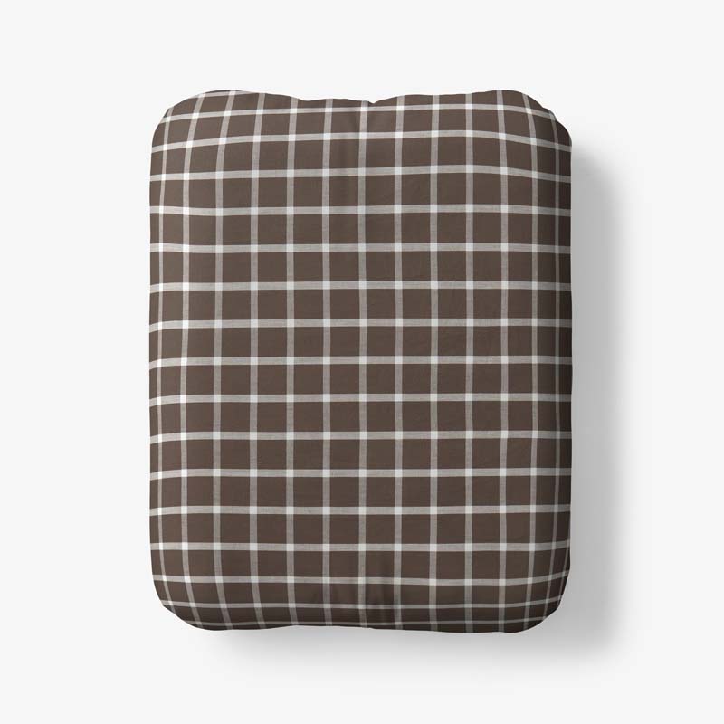 Classic Stripes and Plaids Cool Yarn-Dyed Cotton Percale Fitted Bed Sheet - Windowpane Brown, Full