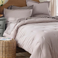 Classic Stripes and Plaids Cool Yarn-Dyed Cotton Percale Comforter - Mini Check Brown, Full/Queen