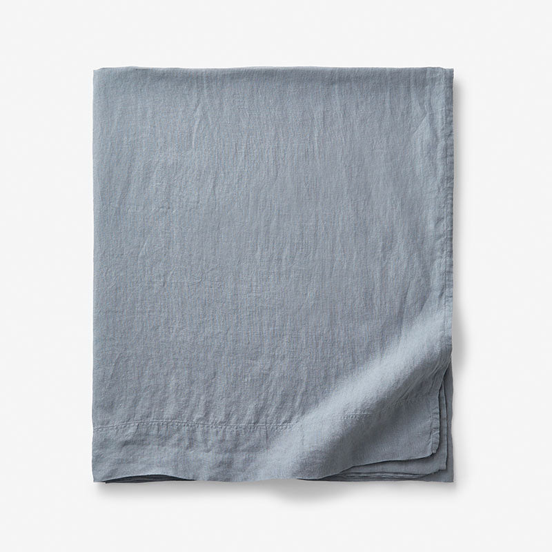 Premium Breathable Washed Linen Solid Flat Bed Sheet - Dusty Blue, Twin/Twin XL