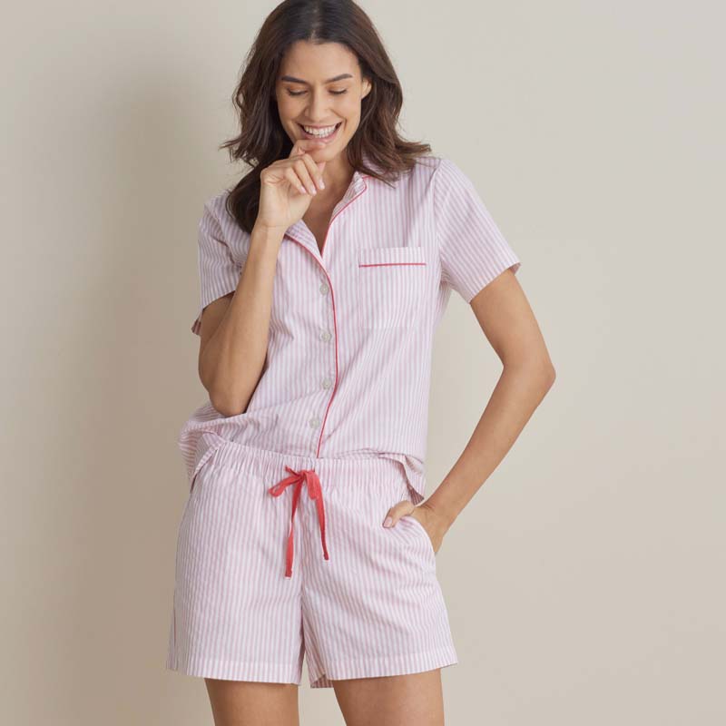 Printed Poplin Women's Shorts Set - Blush Stripe, L