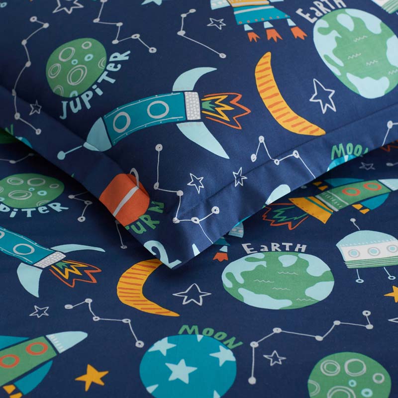 Planets and Rockets Classic Cool Organic Cotton Percale Duvet Cover Set - Navy Multi, Full