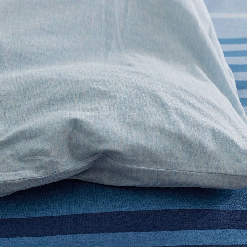 T-Shirt Soft Jersey Knit Stripe Yarn-Dyed Duvet Cover Set - Blue Multi, Full