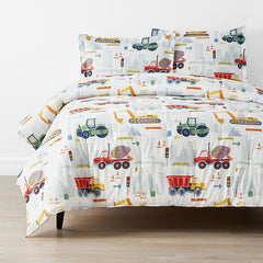 Construction Trucks Classic Cool Organic Cotton Percale Comforter Set - White , Twin/Twin XL