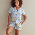 Printed Poplin Women's Shorts Set - Blue Floral, XL