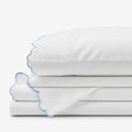 Embroidered Scallop Classic Smooth Sateen Solid Bed Sheet Set - Light Blue, Full