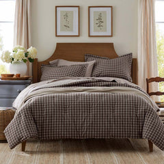Classic Stripes and Plaids Cool Yarn-Dyed Cotton Percale Reversible Comforter - Windowpane Brown, Twin/Twin XL