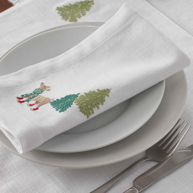 Embroidered Novelty Napkins, Set of 4 - Deer