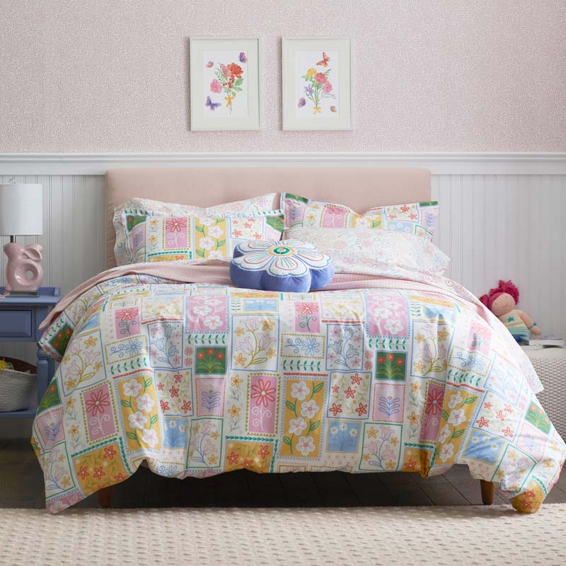 Stitch and Bloom Classic Cool Organic Cotton Percale Sham - White Multi, Standard