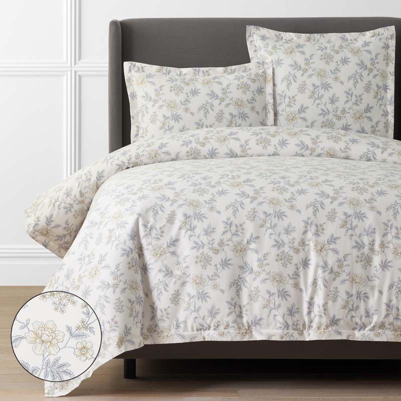 Whispering Garden Premium Smooth Wrinkle-Free Sateen Duvet Cover - Gray Multi, Full/Queen