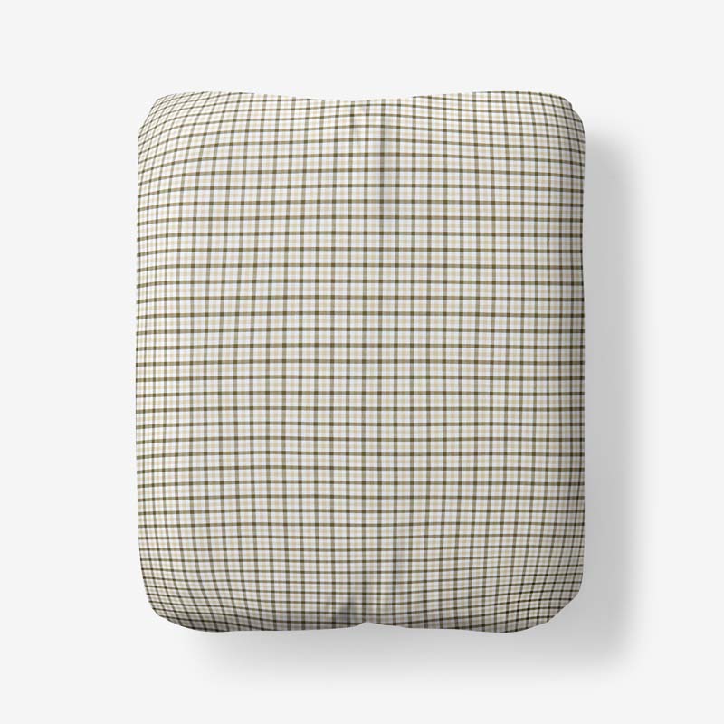 Classic Stripes and Plaids Cool Yarn-Dyed Cotton Percale Fitted Bed Sheet - Mini Check Green, King