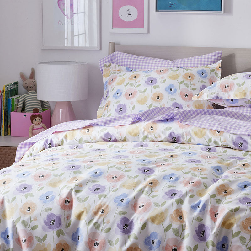 Gingham Classic Cool Organic Cotton Percale Duvet Cover Set - Lilac, Twin/Twin XL
