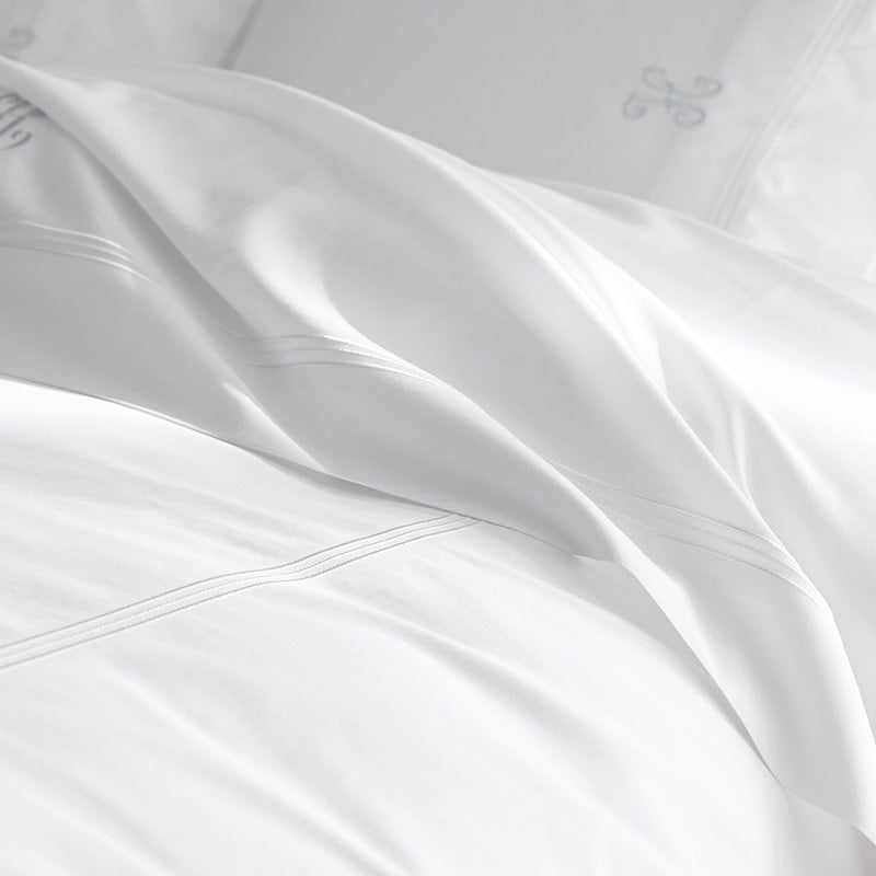Dorset Stripe Luxe Smooth Egyptian Cotton Sateen Bed Sheet Set - White, King