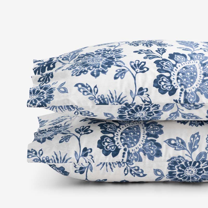 Floral Indigo Garden Classic Cool Cotton Percale Pillowcase Set - Blue, Standard