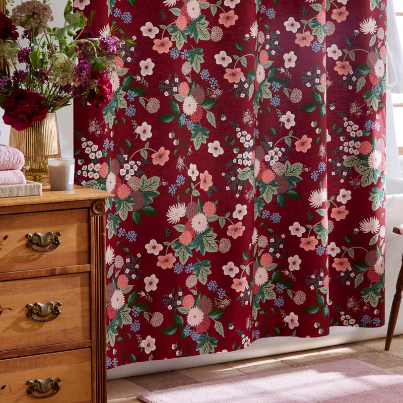 Dahlia Classic Cool Cotton Percale Shower Curtain - Dark Red