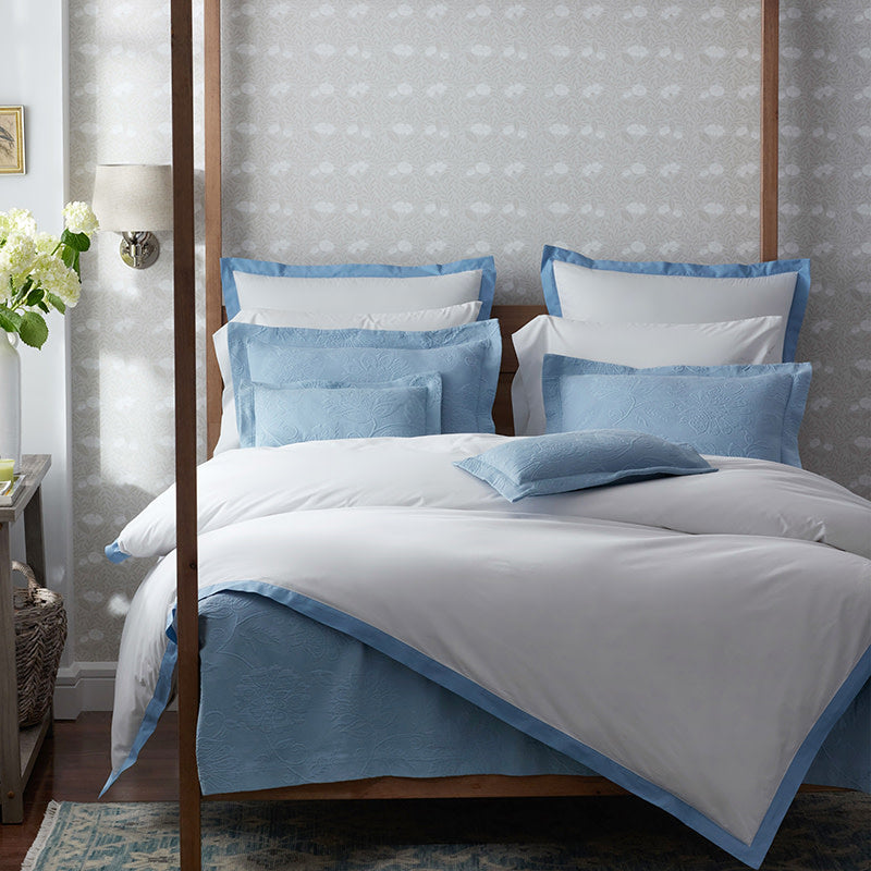 Solid Border Classic Cool Cotton Percale Duvet Cover - Porcelain Blue, Full/Queen