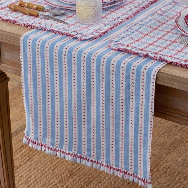 Flowers & Plaid Yarn-Dyed Reversible Table Runner - Graph Plaid Red, 16 in. x 108 in.