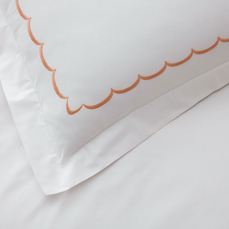 Embroidered Scallop Classic Cool Cotton Percale Duvet Cover - Melon, Full