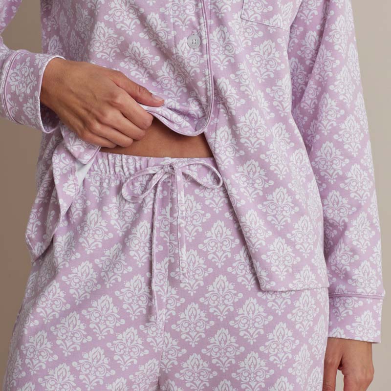 Printed Pima Cotton Women's Button-Down Pajama Set - Lisbon Mauve, XL