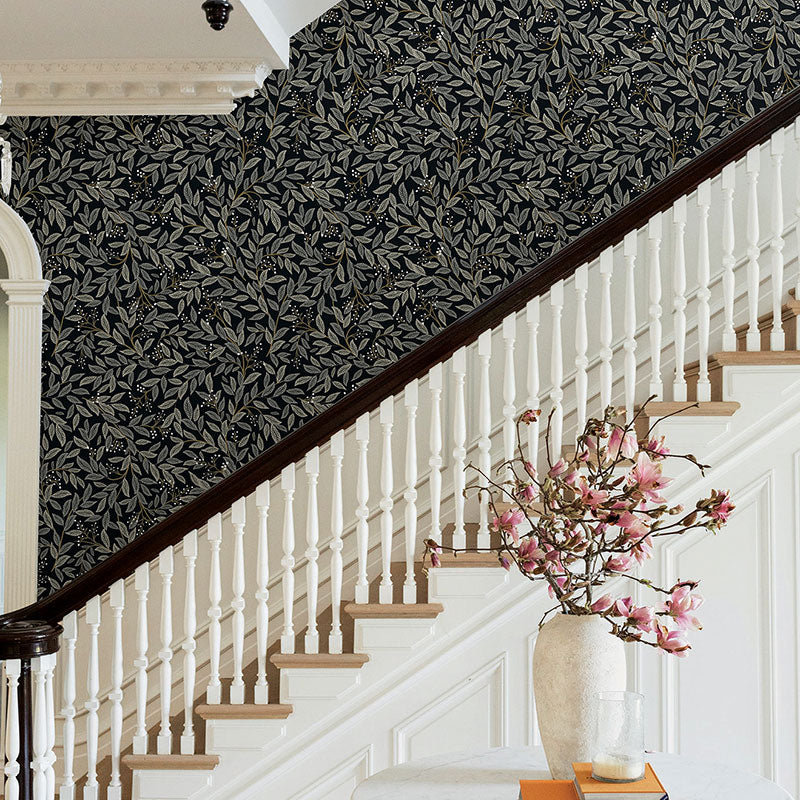 Willowberry Traditional Wallpaper - Black, Swatch