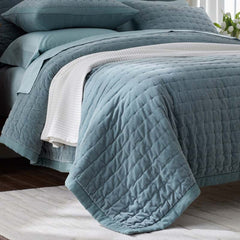 Tufted Stitch Velvet Quilted Sham - Mineral Blue, Standard