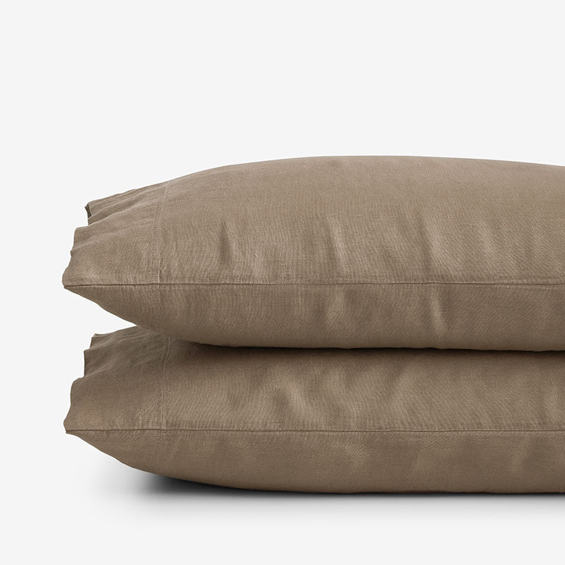 Premium Breathable Washed Linen Solid Pillowcase Set - Pine Bark, King