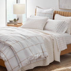 Tailored Stripes and Plaids Classic Cool Cotton Percale Bed Duvet Cover - Window Pane Plaid Wheat, Twin/Twin XL
