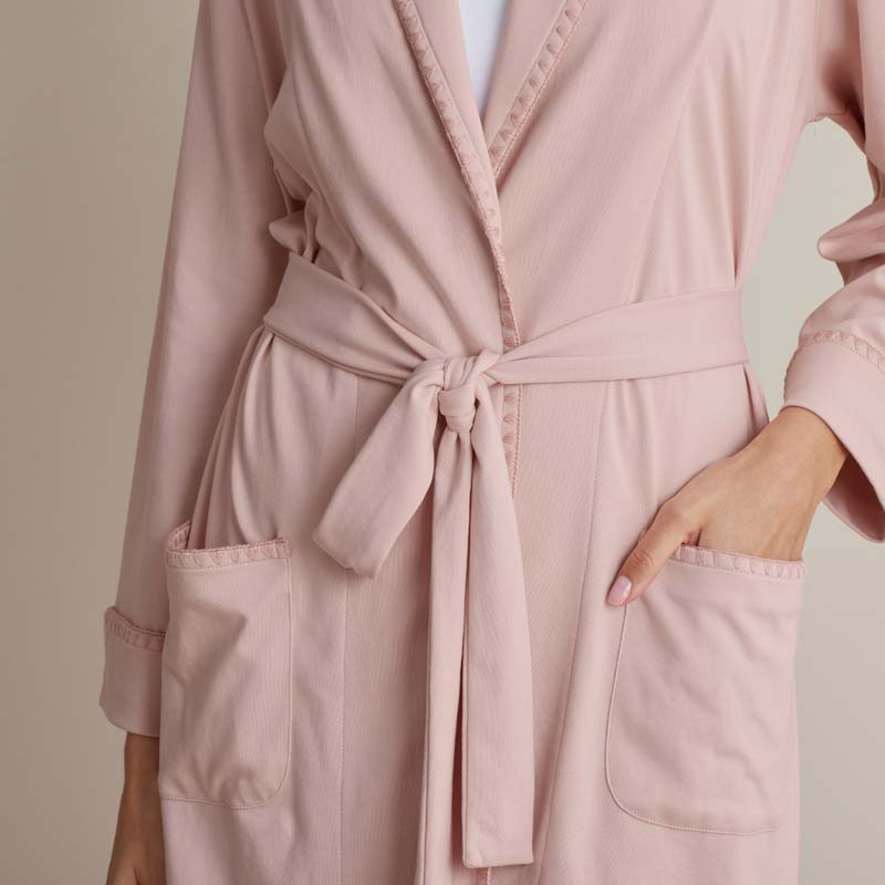 Peruvian Cotton Embroidered Women's Robe - Blush, XS