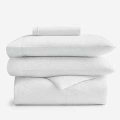4-Piece Classic Cool Cotton Percale Solid Fitted Sheet & Duvet Cover Bundle