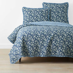 Suhana Reversible Ruffle Quilt - Blue, Twin/Twin XL