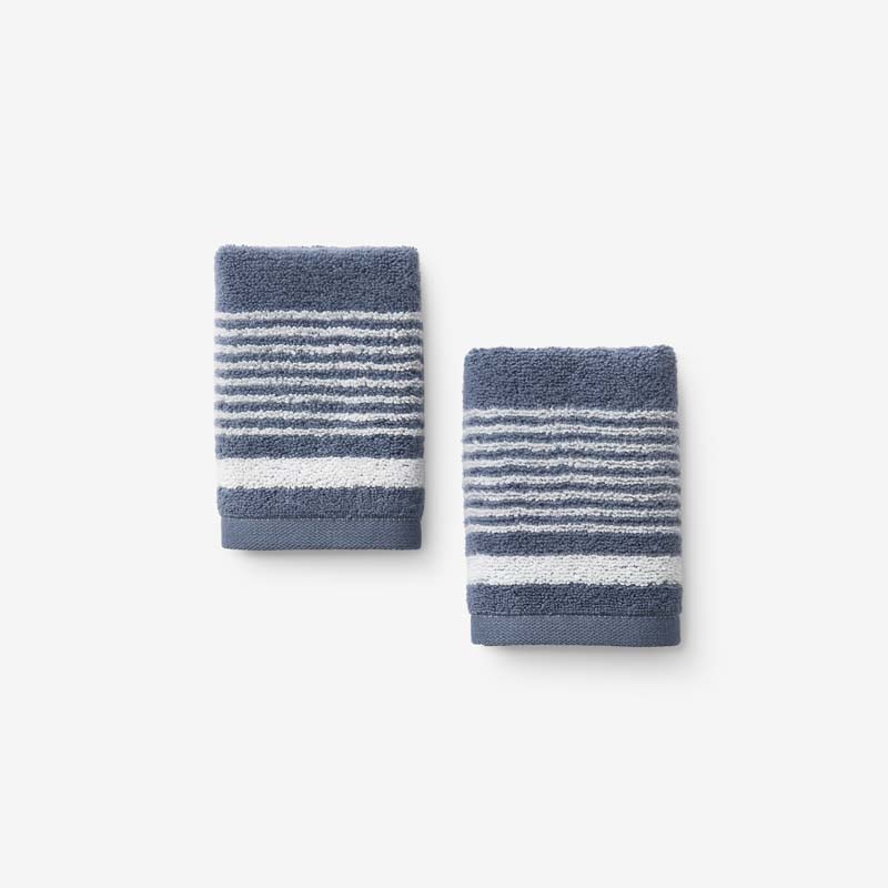 Plush Spa Stripe Washcloths, Set of 2 - Light Indigo