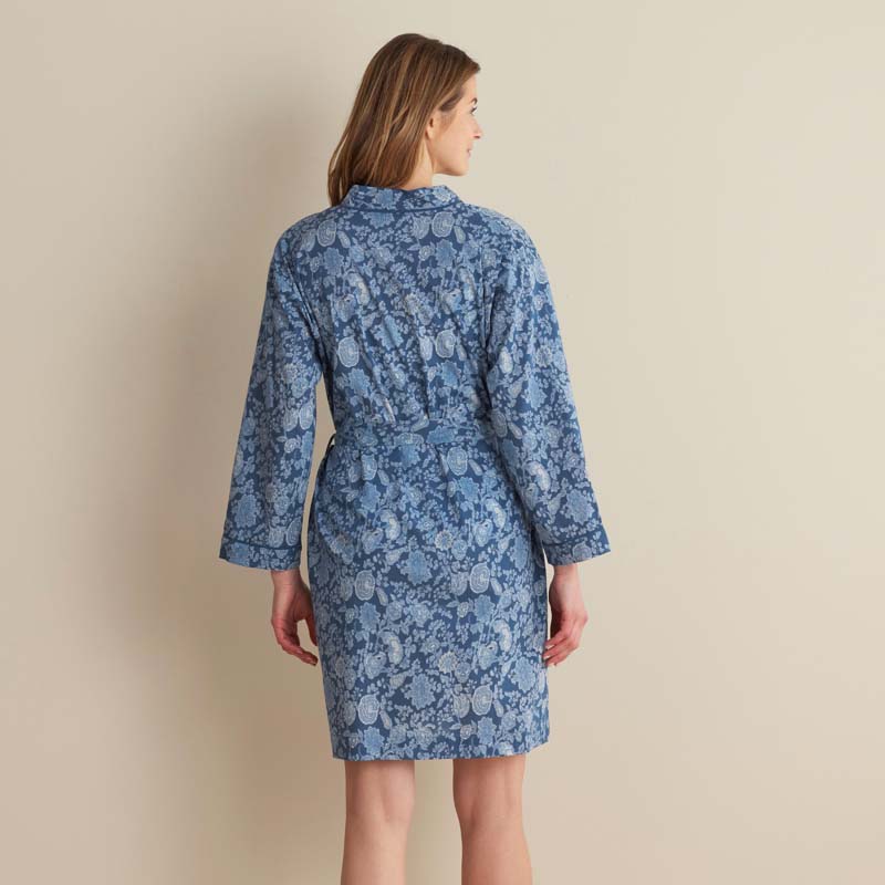 Printed Voile Women's Kimono Robe - Indigo Floral, XS/S