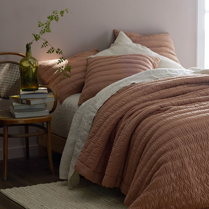 Premium Breathable Washed Linen Solid Quilt - Clay, King/Cal King