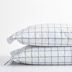 Tailored Stripes and Plaids Classic Cool Cotton Percale Pillowcase Set - Block Plaid Navy, Standard