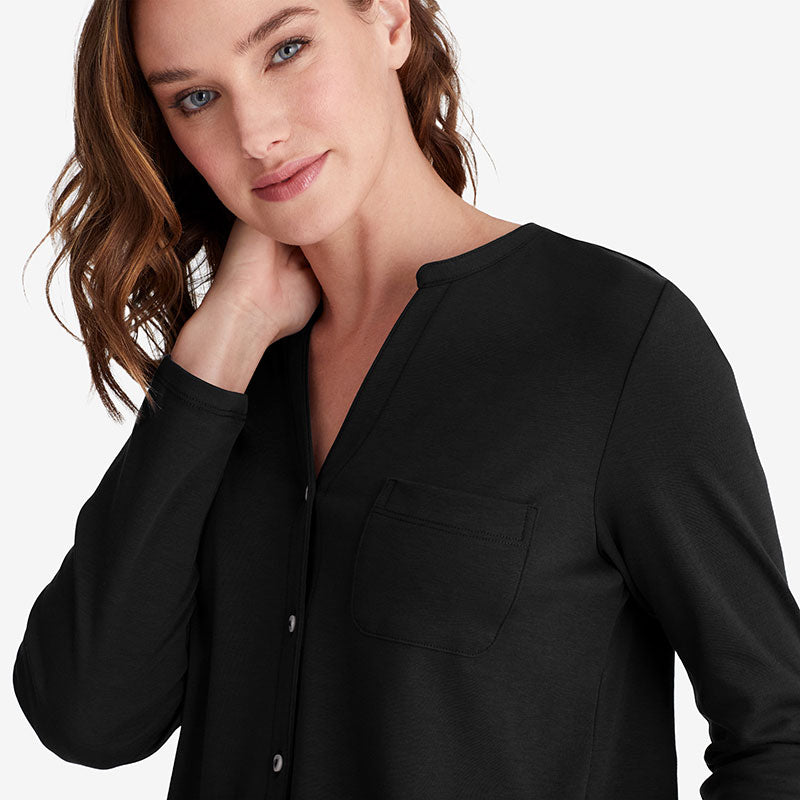 Pima Cotton Women's Button-Down Pajama Set - Black, XL