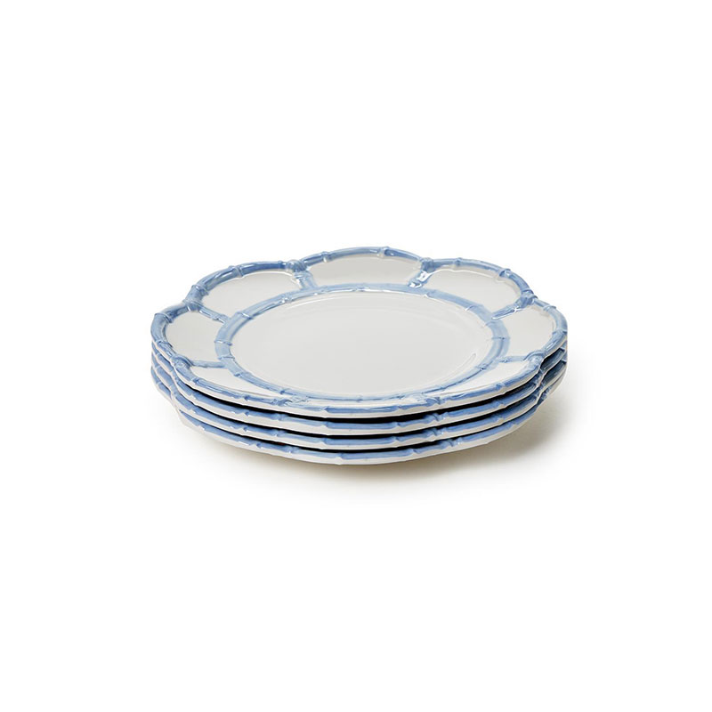 Faux Bamboo Border Melamine Salad Plates, Set of 4 - Light Blue