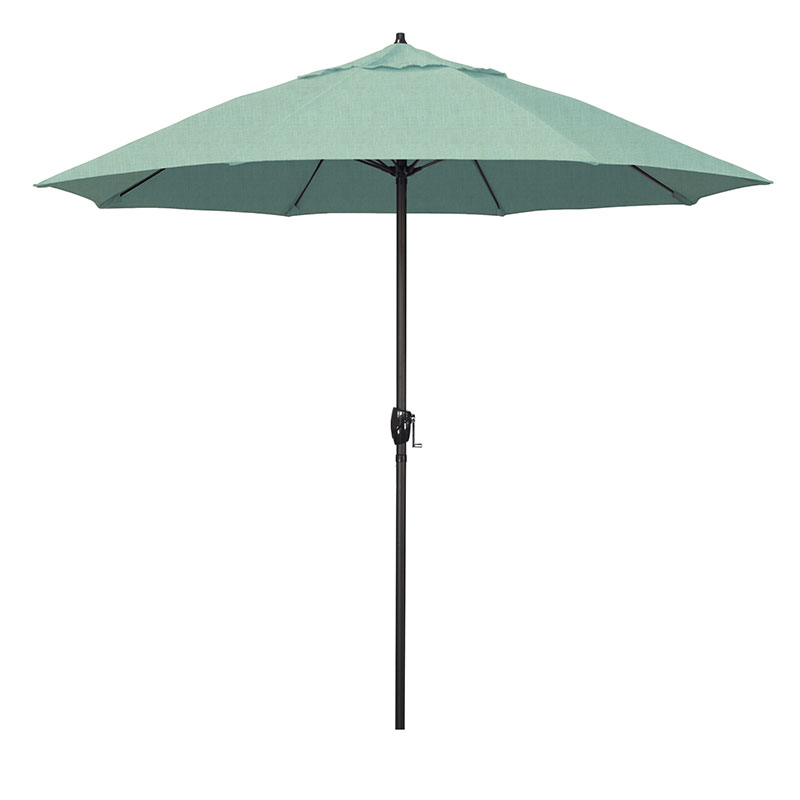 Round Outdoor Patio Umbrella, Aluminum with Auto Tilt Crank - Bronze Finish, Spectrum Mist, 9'