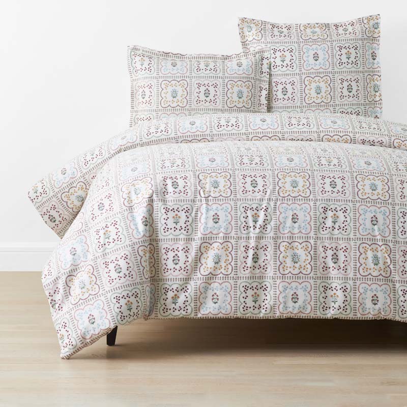 Lottie Classic Cool Cotton Percale Duvet Cover - Ivory Multi, Full/Queen